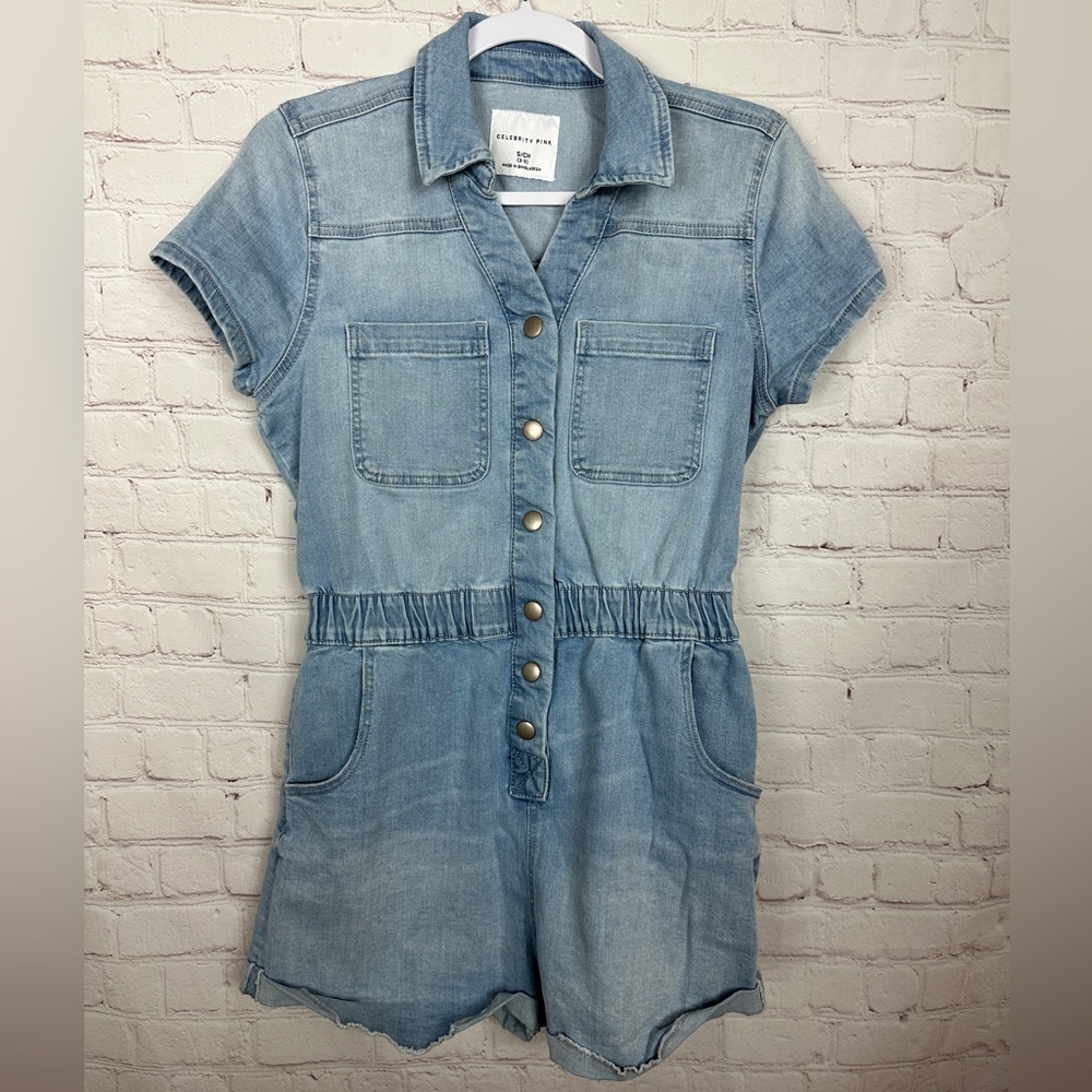 Celebrity Pink Denim Romper Jumpsuit 80's Retro‎ Jean One Piece Sz S Festival